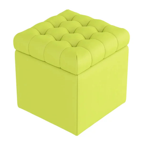 Green leather capitone pouf on a white background. 3d rendering — Stock Photo, Image