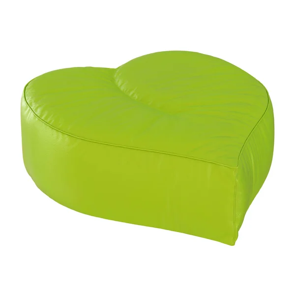 Green leather pouf in the shape of a heart on a white background. 3d rendering — Stock Photo, Image