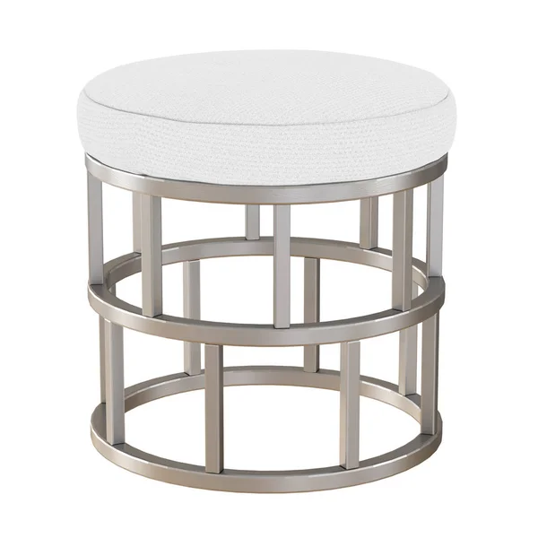 Tabouret en tissu blanc sur une base métallique sur fond blanc. Rendu 3d — Photo