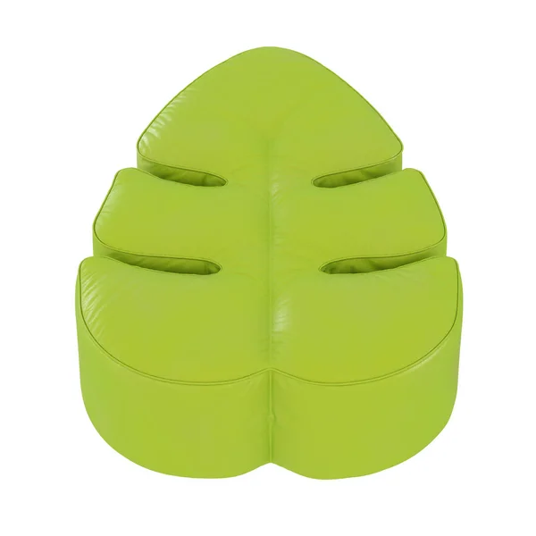 Grüner Lederhocker in Form eines Lakens auf weißem Hintergrund. 3D-Darstellung — Stockfoto