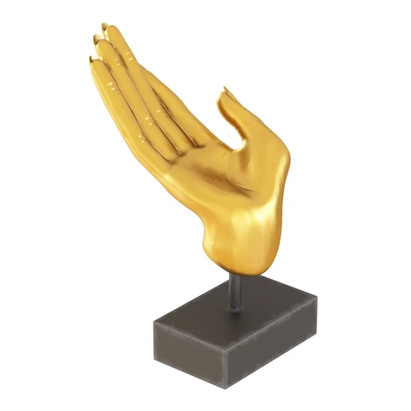 Dekoracyjna złota figurka w kształcie dłoni na białym tle. 3d renderowanie — Zdjęcie stockowe