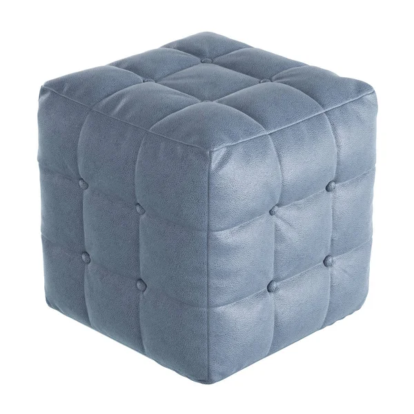 Pouf carré matelassé en cuir bleu sur fond blanc. Rendu 3d — Photo