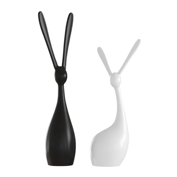 两只野兔的装饰抽象雕像在白色的背景上. 3d渲染 — 图库照片