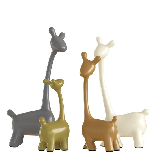 白色背景上的一组五彩斑斓的长颈鹿雕像。 3d渲染 — 图库照片