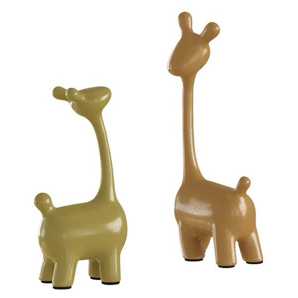 Dvě dekorativní figurky žirafy na bílém pozadí. 3D vykreslování — Stock fotografie