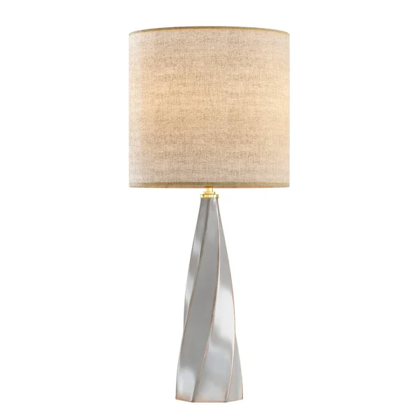 Night table lamp with light lampshade on a white background. 3d rendering — 스톡 사진