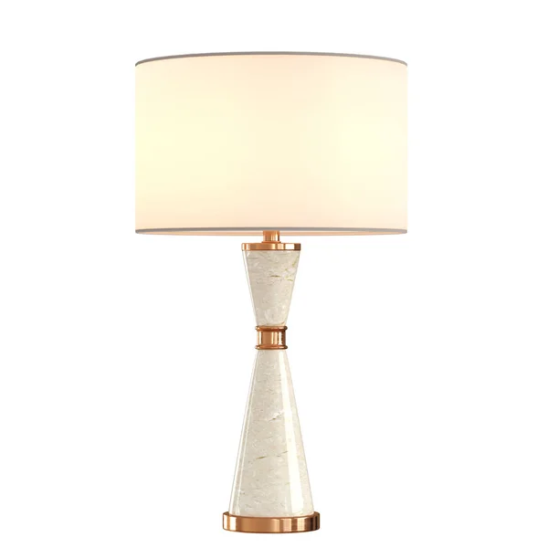 Une lampe de table avec un abat-jour rose doux et une base beige clair sur fond blanc. Rendu 3d — Photo