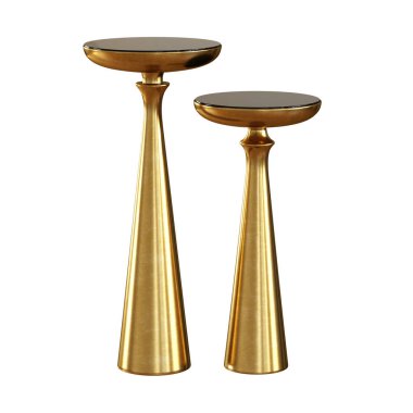 Beyaz arka planda iki dekoratif altın masa. 3d oluşturma