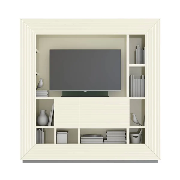 TV closet with baguette, TV and decor on a white background. 3d rendering