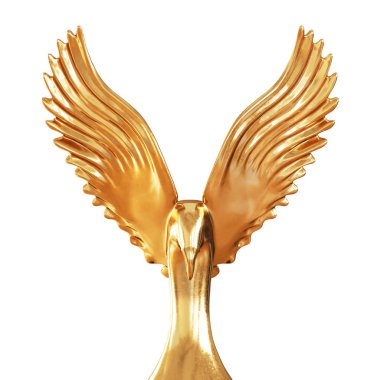 Beyaz arka planda kanatları açık altın kartal heykelciği. Mocap. 3d oluşturma
