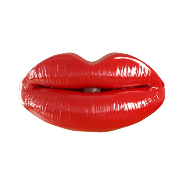 Rote Lippen mit leicht schiefem Mund auf weißem Hintergrund. 3D-Darstellung — Stockfoto