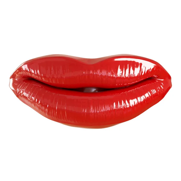 Red lips with slightly ajar mouth on a white background. 3d rendering — Stock Photo, Image