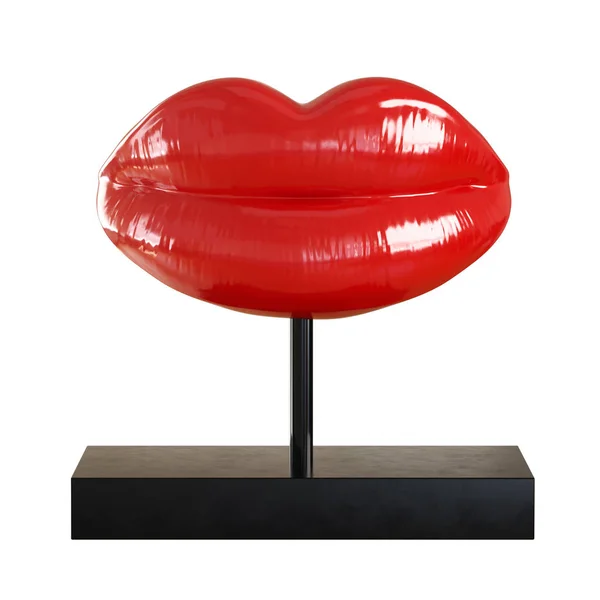 Decorative figurine on a stand in the form of red lips on a white background. 3d rendering — 스톡 사진