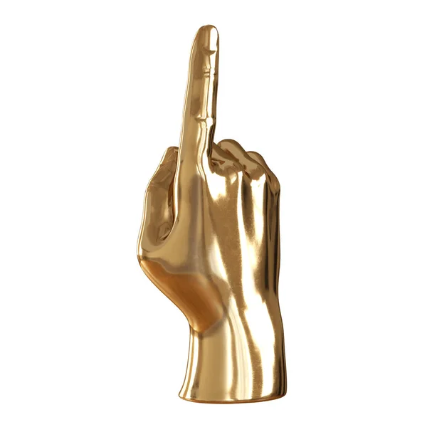 Złota figurka dłoni z podniesionym palcem wskazującym na białym tle. 3d renderowanie — Zdjęcie stockowe