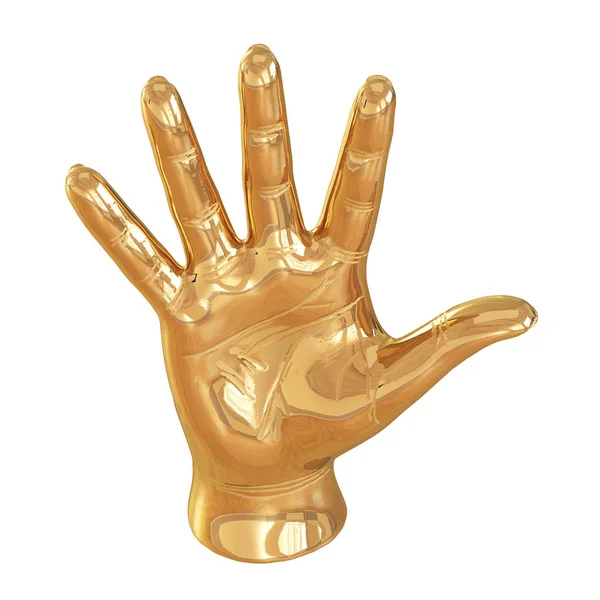 Golden statuette of a hand with an open palm on a white background. 3d rendering — Stock Photo, Image