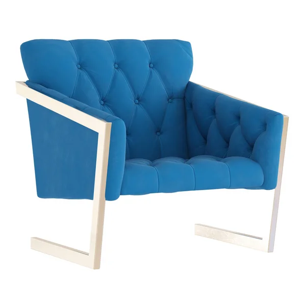 Soft blue quilted armchair on a white background. 3d rendering — 스톡 사진
