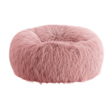 Pink fluffy round pouf on an isolated background. 3D rendering