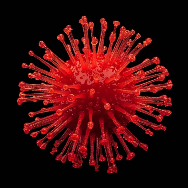 Red Crown Covid virus 19 su uno sfondo nero. Rendering 3D — Foto Stock