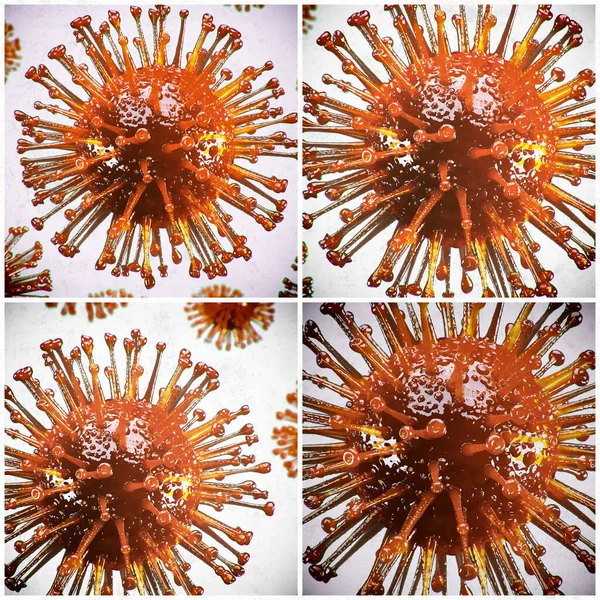 Virus arancio covid 19 su uno sfondo chiaro in una cornice bianca. Rendering 3D — Foto Stock