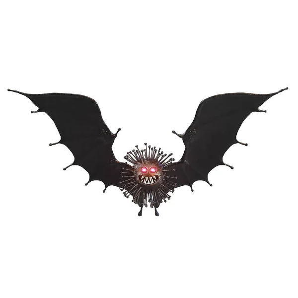 Coronavírus negro covid-19 com asas de morcego e olhos luminosos sobre um fundo branco. Renderização 3D — Fotografia de Stock