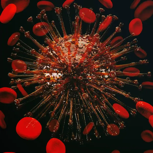 Coronavirus covid 19 con cellule del sangue. Effetto doppia esposizione artistica. Rendering 3D — Foto Stock