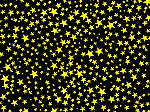 Textura de fundo preto com grandes e pequenas estrelas amarelas brilhantes — Fotografia de Stock