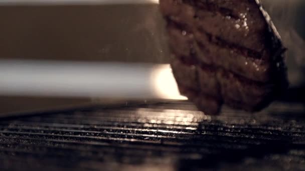 Fried meat in slow motion — Stock Video