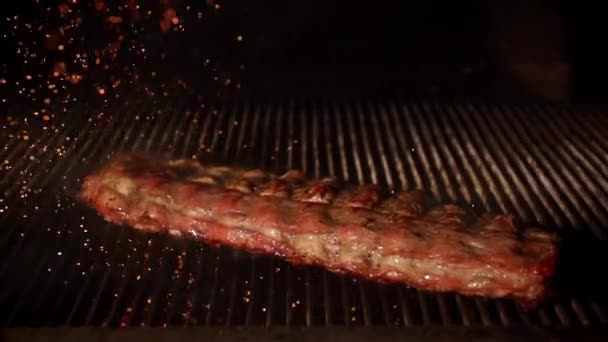Cooking barbecue in slow motion — Stock Video