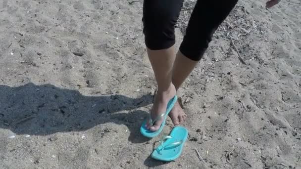 Female Legs Walk Bech — Stock Video