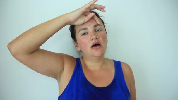 Sweaty Woman Suffer From Heat — Stock Video