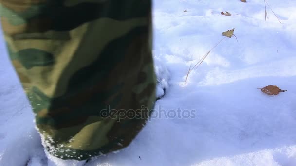 Voetstap in de sneeuw — Stockvideo