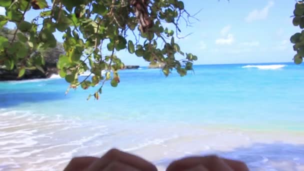 Hart van de Hand Over tropisch strand — Stockvideo