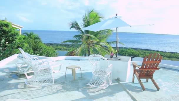 Table and Chairs on the Terrace With Sea View — Stock Footage Table and Chairs on the Terrace With Sea View Video Clip