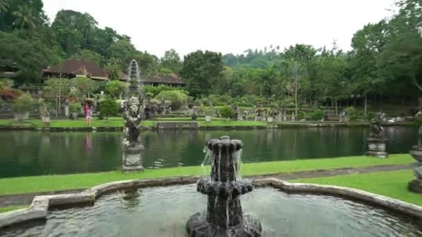 Tirta ganga gyönyörű palace zöld vízipark bali Indonézia, patak szökőkút, csodálatos természeti táj, hely, a meditáció és relaxáció — Stock videók