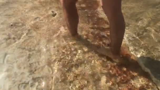 Piedi che camminano vicino al sale marino morto in Giordania — Video Stock