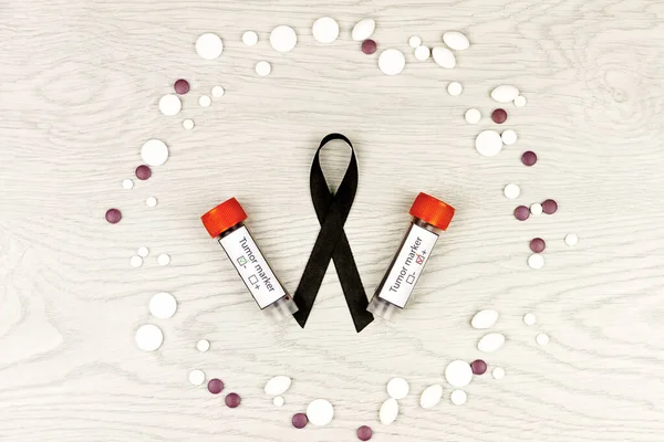 Concept Maladie Oncologique Ruban Noir Comme Symbole Cancer Intestin Marqueur — Photo