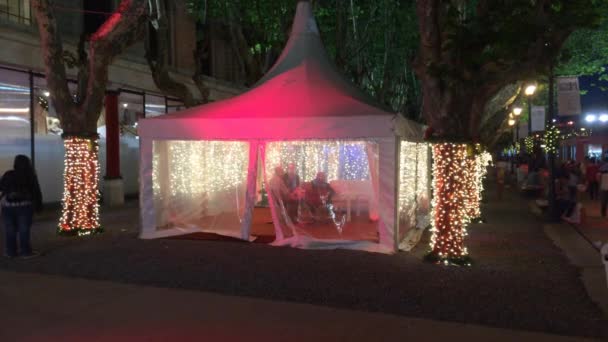 Full Shot Buenos Aires Christmas Market Lounge Tent — Stock Video