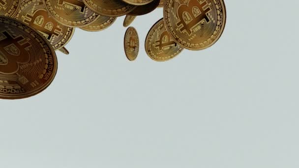 Gros Plan Sur Grande Quantité Bitcoins Tombant Temps Réel — Video