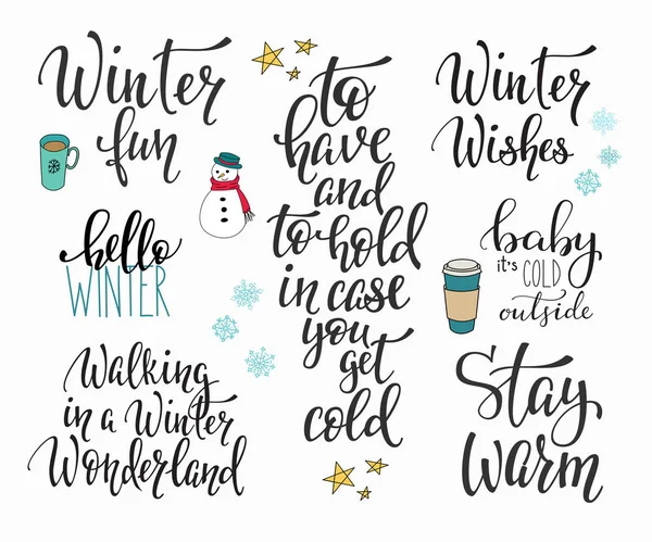 Hallo Wintersaison Typografie Set — Stockvektor