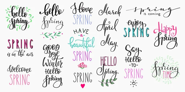 Hello spring lettering typography big set — Stock Vector