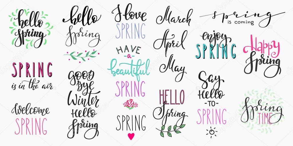 Hello spring lettering typography big set