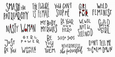 Girl power t-shirt quote lettering set clipart
