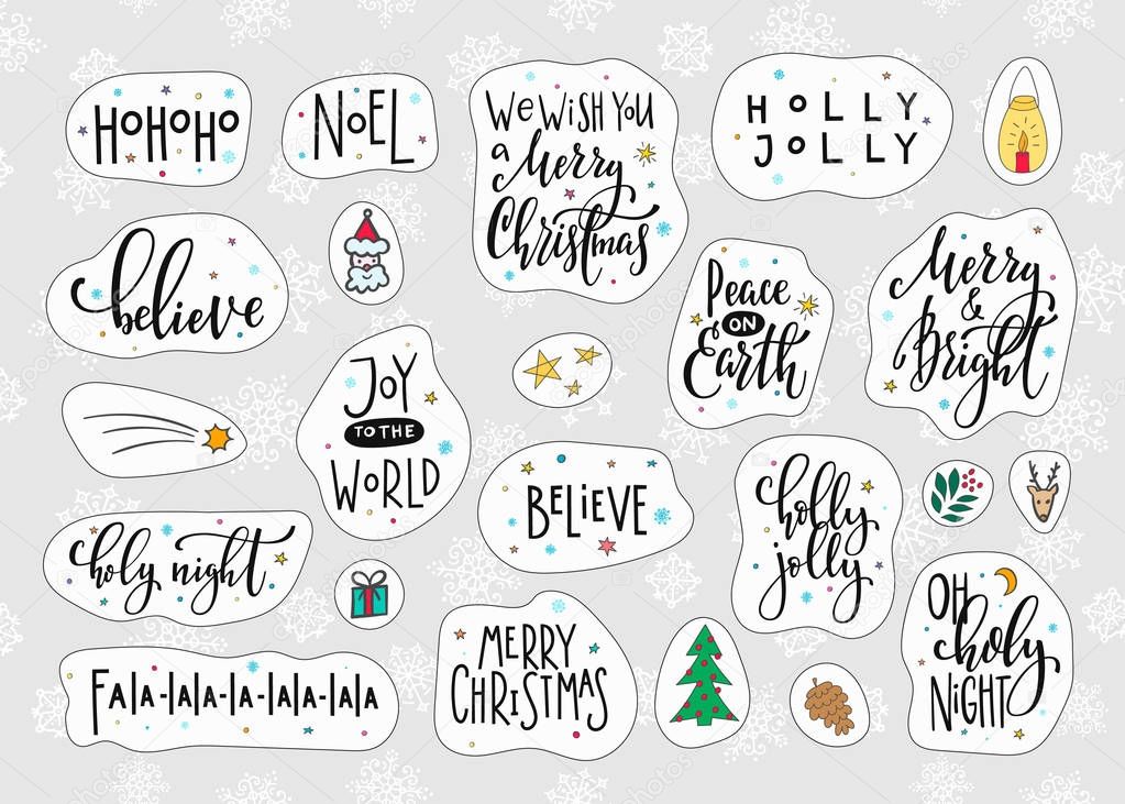 Christmas new year lettering typography set