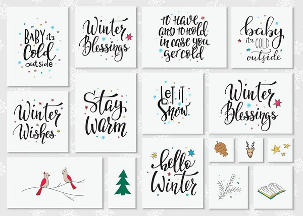 Weihnachten Winter Saison Schriftzug Typografie-Set — Stockvektor