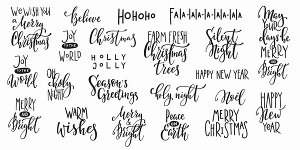 Christmas new year lettering typography set — Stock Vector