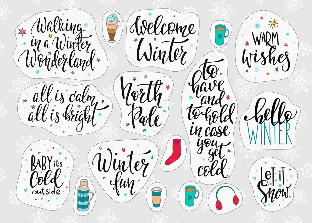 Christmas winter season lettering typography set