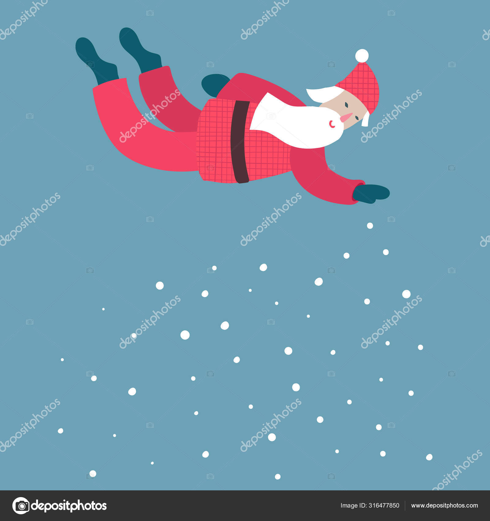 Merry Christmas Tree Flying Santa Night Stock Vector