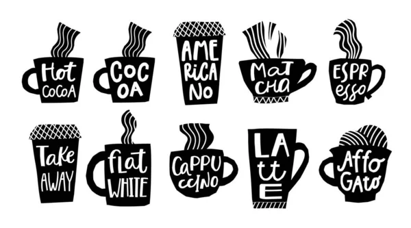 Café Cacau Cappuccino Espresso citação letras — Vetor de Stock