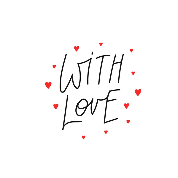Med kärlek rosa hjärta kalligrafi citat bokstäver — Stock vektor