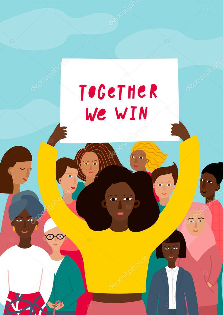 Together we win protest character illustration